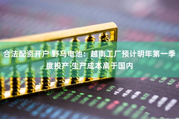 合法配资开户 野马电池：越南工厂预计明年第一季度投产 生产成本高于国内
